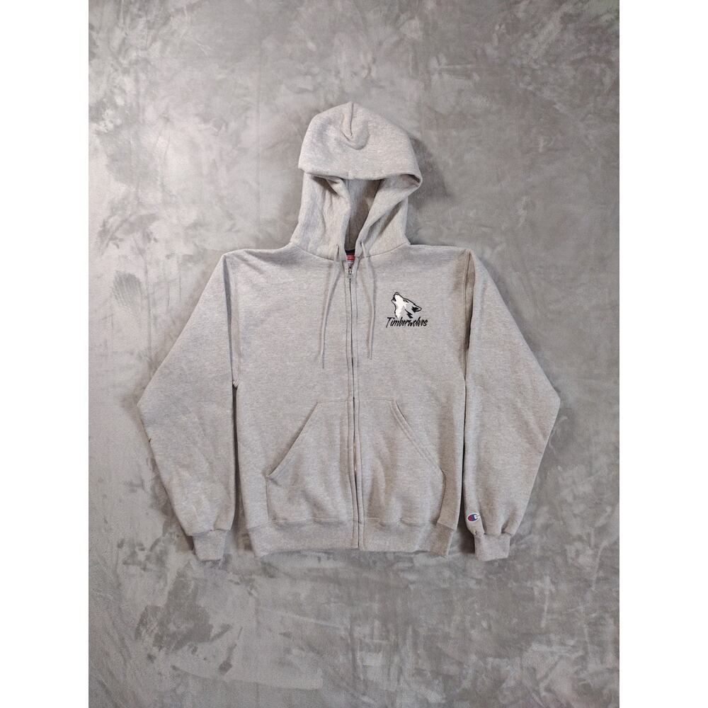 Timberwolves Hoodie Full Zip Mens Small Gray Embroidered Champion Sweatshirt